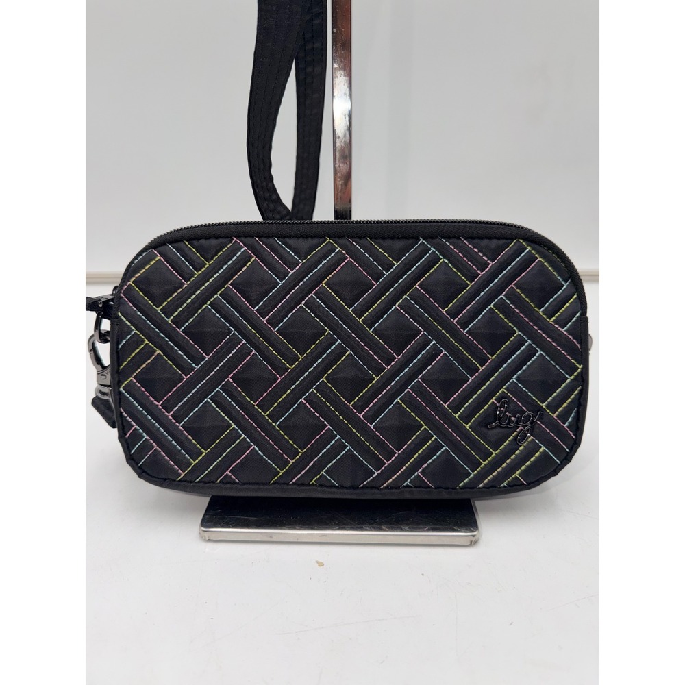 Lug Coupe XL Convertible Crossbody Belt Bag Black Rainbow Basketweave Quilted